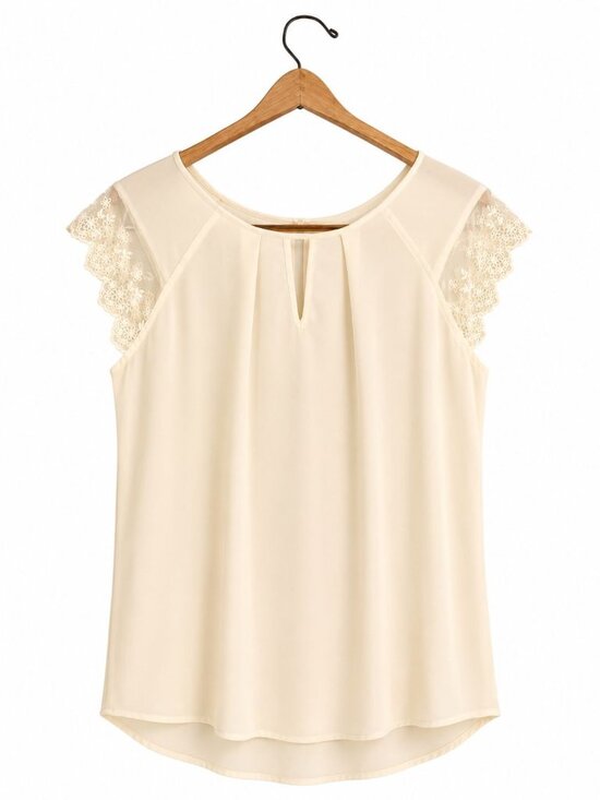 Unbranded Tops - Women’s Ivory Lace Sleeve Blouse Elegant Chiffon Top Flowy Dressy Casual Work Bl